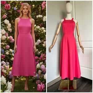 NWT $179 Antonio Melani Sz 4 Raina Halter A-Line Midi Dress In Geranium Pink